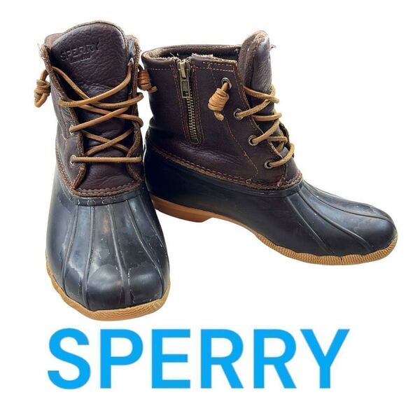Sperry Womens Quilted Rubber Top-Sider Saltwater Duck Boots Black Brown Size 7.5 - Picture 1 of 9